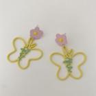 Flower & Butterfly Wirework Dangle Earring 1 Pair - Yellow - One Size
