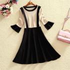 Mock Two Piece Color Panel Long Sleeve Knit Dress