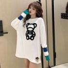 Long-sleeve Bear Detail T-shirt White - One Size