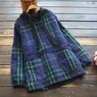 Plaid Single-breasted Hooded Jacket