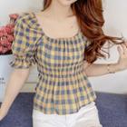 Square Neck Gingham Cropped Blouse