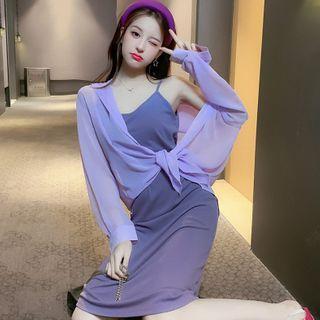 Plain Shirt / Spaghetti Strap Midi Shift Dress