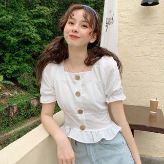 Ruffle Trim Square Neck Short Sleeve Blouse