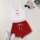 Set: Print Crop Tank Top + Contrast Trim Shorts