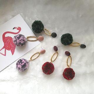 Pompom Dangle Earring Pompom - Pink - One Size