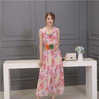 Sleeveless Jeweled Floral Dress