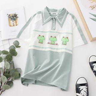 Short-sleeve Frog Print Polo Shirt White - One Size