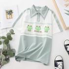 Short-sleeve Frog Print Polo Shirt White - One Size