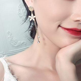 Alloy Flower Rhinestone Fringed Earring As Shown In Figure - One Size