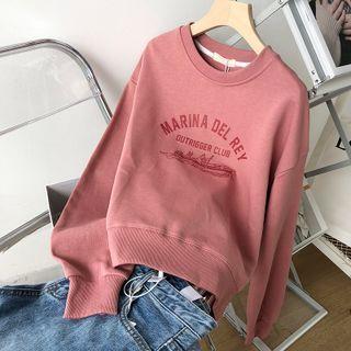 Lettering Print Cropped Sweatshirt Pink - One Size