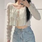 Long-sleeve Layered Button-up Crop Top