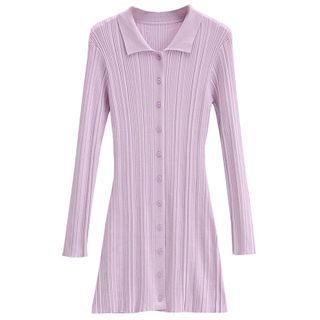 Collared Long-sleeve Mini Knit Dress