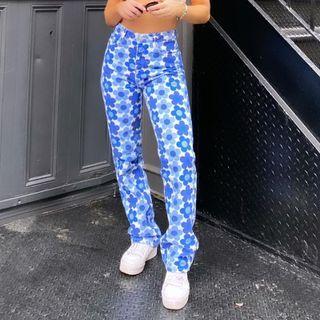 Floral Print High-waist Straight-leg Pants