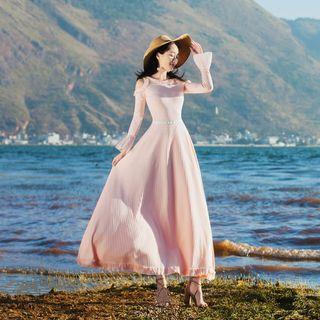 Long-sleeve Cold Shoulder A-line Maxi Knit Dress