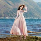 Long-sleeve Cold Shoulder A-line Maxi Knit Dress