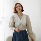 Pointy-collar Stripe Blouse