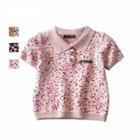Short-sleeve Leopard Print Collared Knit Top