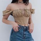 Puff Sleeve Square-neck Tie-front Crop Corset Top