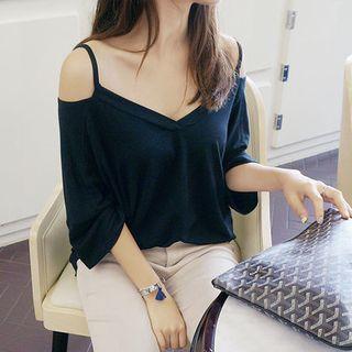V-neck Cutout-shoulder Top