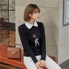Detachable-collar Embroidered Sweater