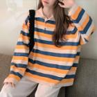 Loose-fit Long-sleeve Striped  Polo Shirt