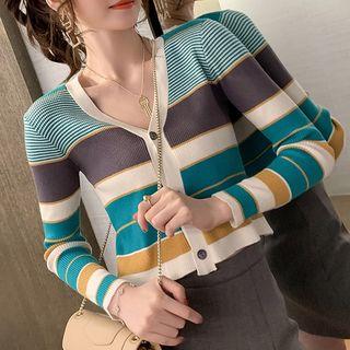 Striped V- Neck Cardigan