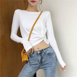 Long Sleeve Plain Cropped Tee