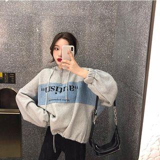 Print Half Zip Hoodie Gray - One Size