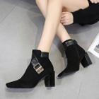 Square Toe Buckled Short Boots