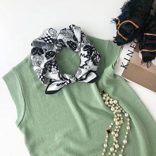 Printed Silk Scarf Black - 53cm X 53cm