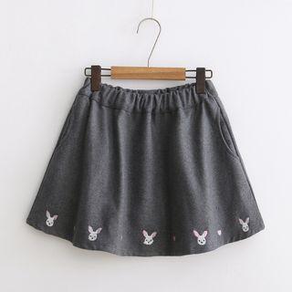 Rabbit Embroidery A-line Mini Skirt