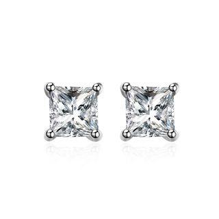 925 Sterling Silver Simple Fashion Geometric Square Cubic Zircon Stud Earrings Silver - One Size