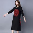 Embroidered Cowl Neck Long Sleeve Dress