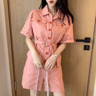 Short-sleeve Playsuit Pink - One Size