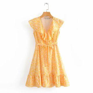Sleeveless Floral Print Ruffled A-line Dress