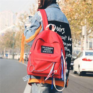 Oxford Cloth Badge Applique Tasseled Backpack