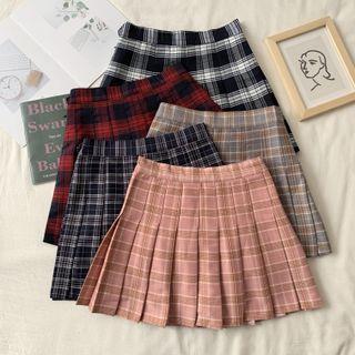 High-waist Plaid A-line Accordion Pleat Skirt