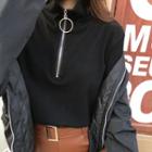 Half-zip High-neck Long-sleeve T-shirt