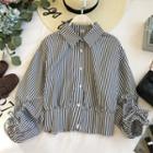 Drawstring Sleeve Striped Shirt