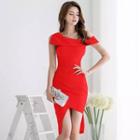 Short-sleeve Cold-shoulder Ruched Mini Cocktail Dress