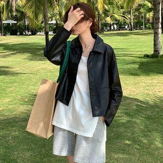 Collar Single-breasted Faux Leather Jacket