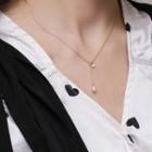 Rhinestone Freshwater Pearl Pendant Necklace 1 Pc - Gold - One Size