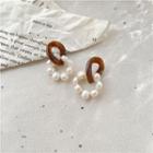 Faux Pearl Acrylic Dangle Earring 1 Pair - Brown & White - One Size