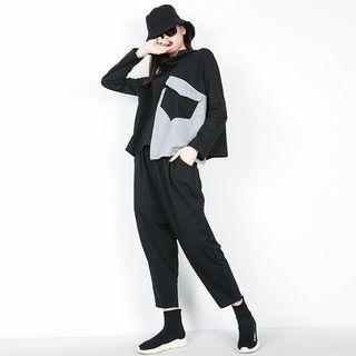 Set: Turtleneck Sweatshirt + Harem Pants Black - One Size