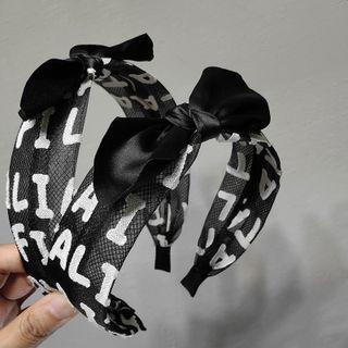 Lettering Bow Mesh Headband Black - One Size