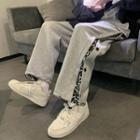 Side Button-up Harem Sweatpants / Long-sleeve Plain T-shirt / Set