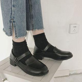 Block Heel Faux Leather Mary Jane Shoes