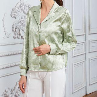 Floral Print Long-sleeve Blouse Green - M