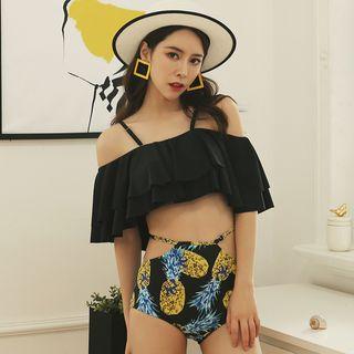 Set: Short-sleeve Swim Top + Floral Print Swim Shorts