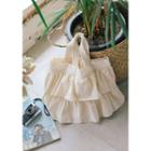 Braided-strap Ruffled Linen Shopper Bag